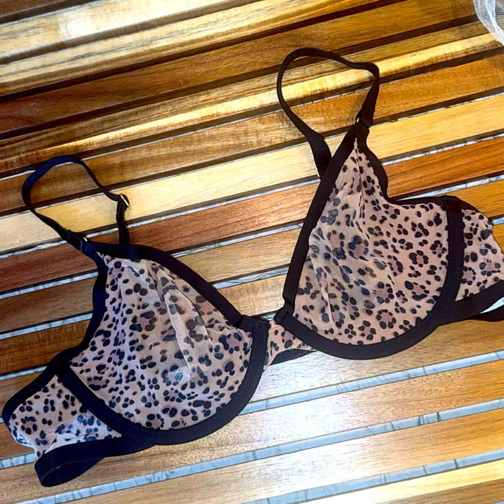 CUUP The Plunge Mesh Underwire Sheer Cheetah Animal Leopard Print UW Bra 38A - Picture 10 of 14